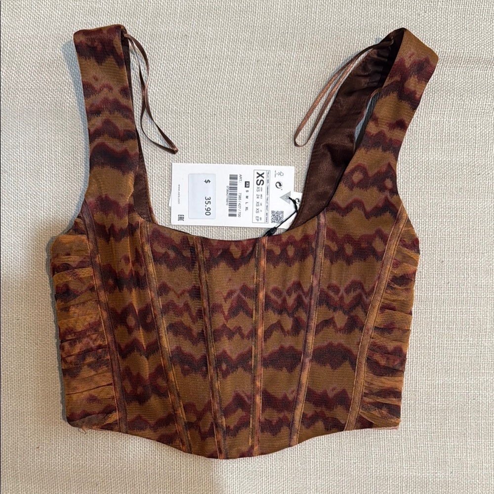 Zara Brown and Tan Patterned Crop Top